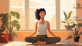 young beautiful female meditating at home, tranquil and calm scene, generative AI