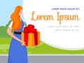 Young Beautiful Ginger Woman Holding Big Gift Box.