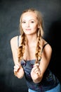 Young Beautiful Girl with Blond Braids. Natural Makeup Royalty Free Stock Photo
