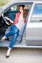 Young beautiful girl in car Royalty Free Stock Photo