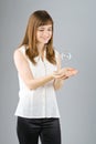 Young beautiful girl catch soap bubble Royalty Free Stock Photo