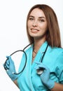 Young beautiful girl doctor with a stethoscope