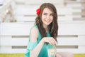 Young beautiful girl enjoying lemonade in cafe Royalty Free Stock Photo