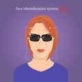 Young beautiful girl face with black glasses, face identification system text Royalty Free Stock Photo