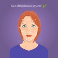 Young beautiful girl face, face identification system text Royalty Free Stock Photo