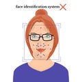 Young beautiful girl face with glasses, facial identification system grid Royalty Free Stock Photo