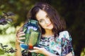 Young beautiful girl with gold fish Royalty Free Stock Photo