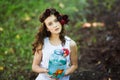 Young beautiful girl with gold fish Royalty Free Stock Photo