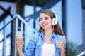 Young beautiful girl listening music Royalty Free Stock Photo
