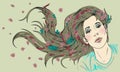 Young beautiful girl with long hair. Hair care vector