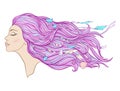 Young beautiful girl with long pink hair and beads from sea shel Royalty Free Stock Photo