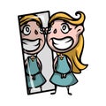 The young beautiful girl looks in a mirror and flaunts in front of herself. Royalty Free Stock Photo