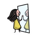 The young beautiful girl looks in a mirror and flaunts in front of herself. Royalty Free Stock Photo