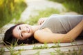 Lying on a walkway