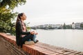 Young beautiful girl practicing yoga and meditation. Royalty Free Stock Photo