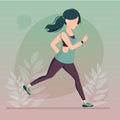 Young beautiful girl running outdoor in sportwear with earpods and fitness trecker. Sporty lifestyle. Summer training in park.