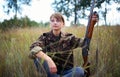 Young beautiful girl with a shotgun Royalty Free Stock Photo