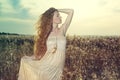 Young beautiful girl on a summer field Royalty Free Stock Photo