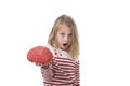 Young beautiful girl 6 to 8 years old playing with rubber brain having fun learning science concept Royalty Free Stock Photo