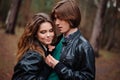 Young beautiful happy loving couple on the walk Royalty Free Stock Photo