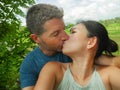 Young beautiful and happy mixed ethnicity couple beautiful Asian Chinese woman and white man in love taking selfie picture Royalty Free Stock Photo