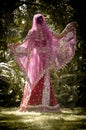 Young beautiful Indian Hindu bride dancing under tree