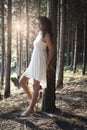 Young beautiful Indian woman in forest wearing white Royalty Free Stock Photo