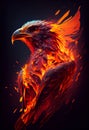 Closeup of a fire bird on a black background for the front page of a high-wielding west slav features artist who used bright