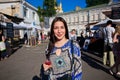 Young beautiful lady with glass of wine