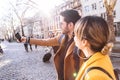 Young beautiful guy and girl doing selfie in phone Royalty Free Stock Photo