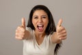 Happy excited and euphoric attractive young woman celebrating money win and success Royalty Free Stock Photo