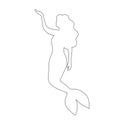 Young beautiful mermaid. Outline silhouette. Design element. Vector illustration isolated on white background. Template for books Royalty Free Stock Photo