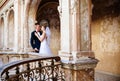 Young beautiful newlyweds hugging and kissing