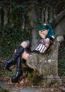 Young beautiful pin up glamour girl with green color hair, high Royalty Free Stock Photo