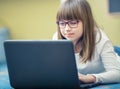 Young of beautiful pre-teen girl with tablet laptop pc. Education technology for teenagers - adolescents children Royalty Free Stock Photo