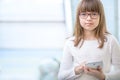 Young of beautiful pre-teen girl with tablet laptop pc. Education technology for teenagers - adolescents children Royalty Free Stock Photo