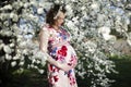 Blooming garden, Beautiful pregnant woman Royalty Free Stock Photo