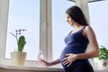 Young beautiful pregnant woman drinking water from bottle Royalty Free Stock Photo