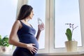 Young beautiful pregnant woman drinking water from bottle Royalty Free Stock Photo