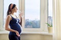 Young beautiful pregnant woman drinking water from bottle Royalty Free Stock Photo