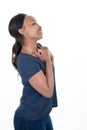 Young beautiful profile african american woman over white background looking away side up pensive