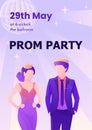 Young and beautiful prom king and queen colorful vector poster template