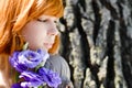 Young beautiful red hair woman & chinese rose Royalty Free Stock Photo