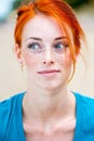 Young beautiful redhead freckled woman thinking Royalty Free Stock Photo