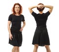 Redhead woman posing with blank black shirt Royalty Free Stock Photo