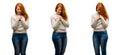 Young beautiful redhead woman isolated over white background Royalty Free Stock Photo