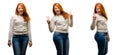 Young beautiful redhead woman isolated over white background Royalty Free Stock Photo