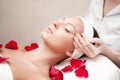 Young beautiful relaxing woman having a facial massage Royalty Free Stock Photo