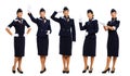 Young beautiful Russian stewardess in blue uniform