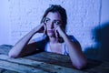 Young beautiful sad and depressed woman looking wasted and frustrated suffering pain and depression Royalty Free Stock Photo